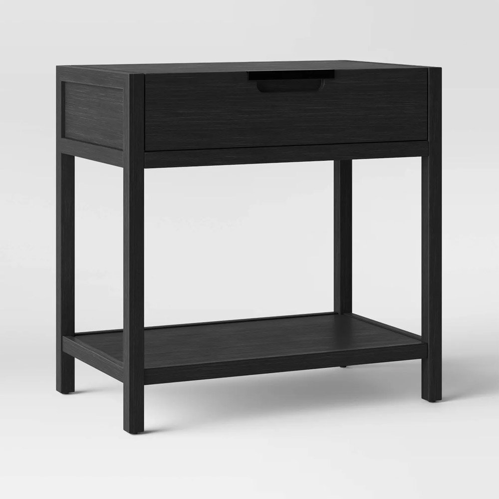 Modern black wooden nightstand with drawer